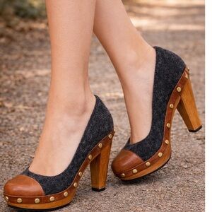 Tory Burch Flannel Wool Studded Heels